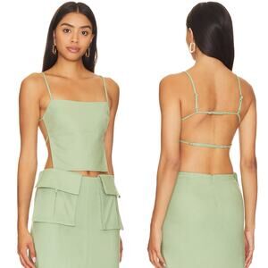 Camila Coelho Rousseau Set Linen Cargo Skirt Backless Shirt Y2K Small Sage Green